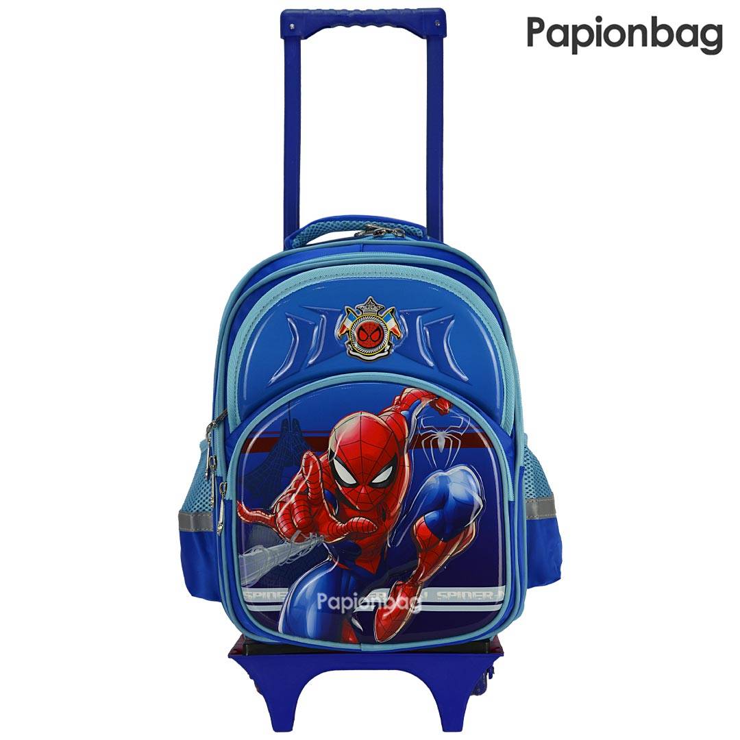 کیف مدرسه چرخدار آبی طرح اسپایدرمن
