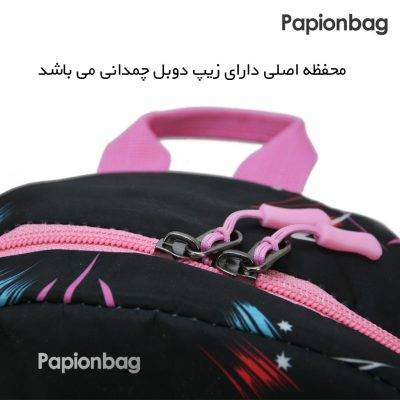 کیف مدرسه مشکی فانتزی همراه با جامدادی دارای زیپ های دوبل چمدانی