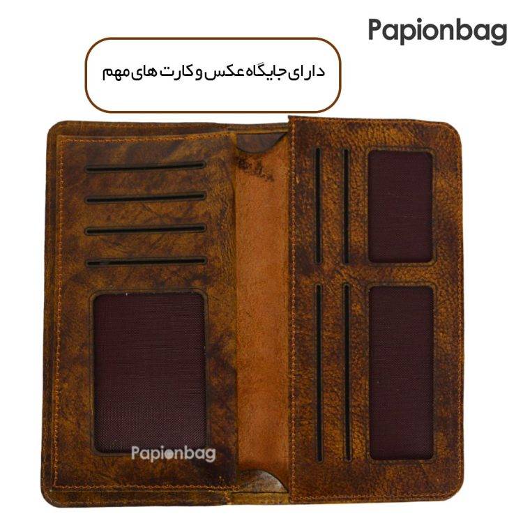 نمای داخل کیف پول چرم دست رنگ عسلی گوچی