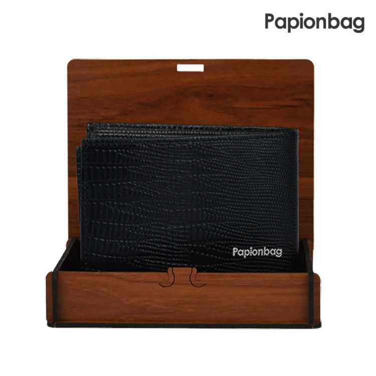 کیف پول جیبی چرم طبیعی طرحدار جعبه دار کد297 (مشکی- عسلی) - Image 13