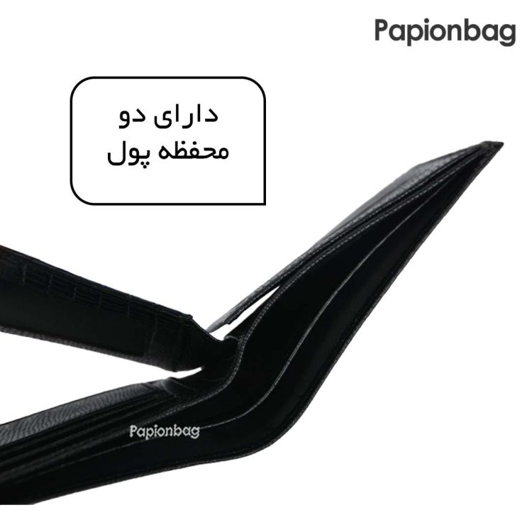کیف پول جیبی چرم طبیعی طرحدار جعبه دار کد297 (مشکی- عسلی) - Image 15