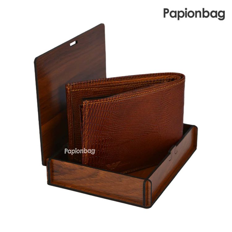 کیف پول جیبی چرم طبیعی طرحدار جعبه دار کد297 (مشکی- عسلی) - Image 8