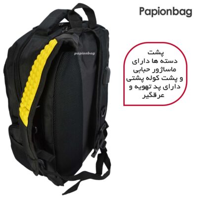 پشت کیف دارای پد تهویه و پشت دسته ها دارای ماساژور حبابی کوله پشتی کد 507