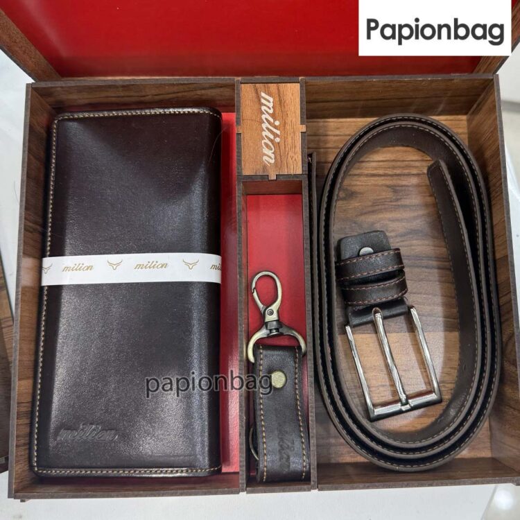 ست 3تیکه چرم طبیعی مردانه (کیف پول، کمربند، سرکلیدی) کد731 - Image 17