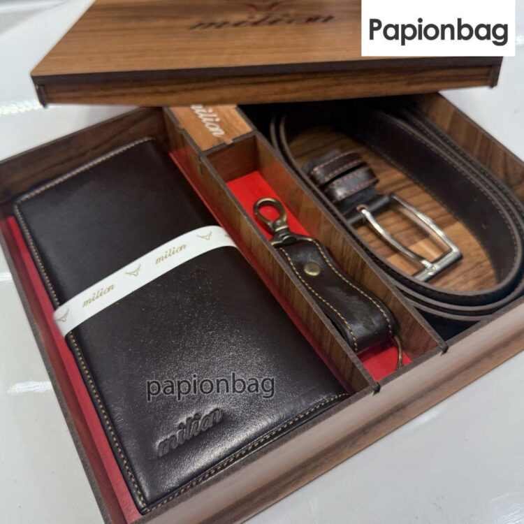 ست 3تیکه چرم طبیعی مردانه (کیف پول، کمربند، سرکلیدی) کد731 - Image 2