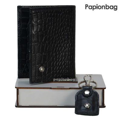 کیف پول و سرکلیدی چرم طبیعی با جعبه چوبی کادویی کد844