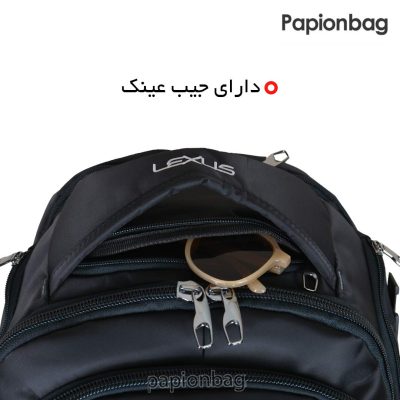کوله پشتی لپ تاپی لکسوس(Lexus) همراه کاور باران و جیب عینک کد1099 10 جیب مخصوص عینک کوله پشتی لپتاپی لکسوس کد 1099