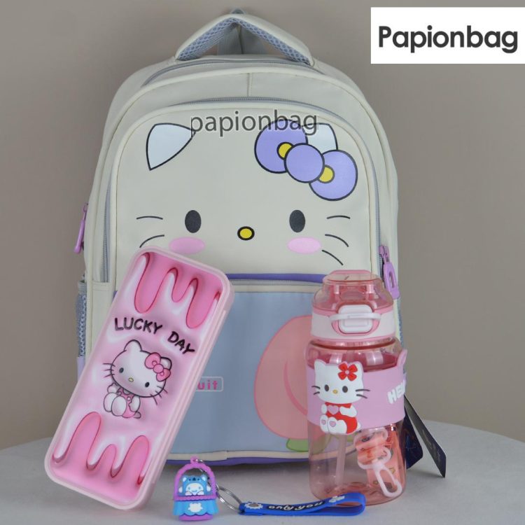 ست دخترانه کیتی کیف مدرسه، جامدادی، بادی بگ قمقمه و سرکلیدی کد1074 - Image 14