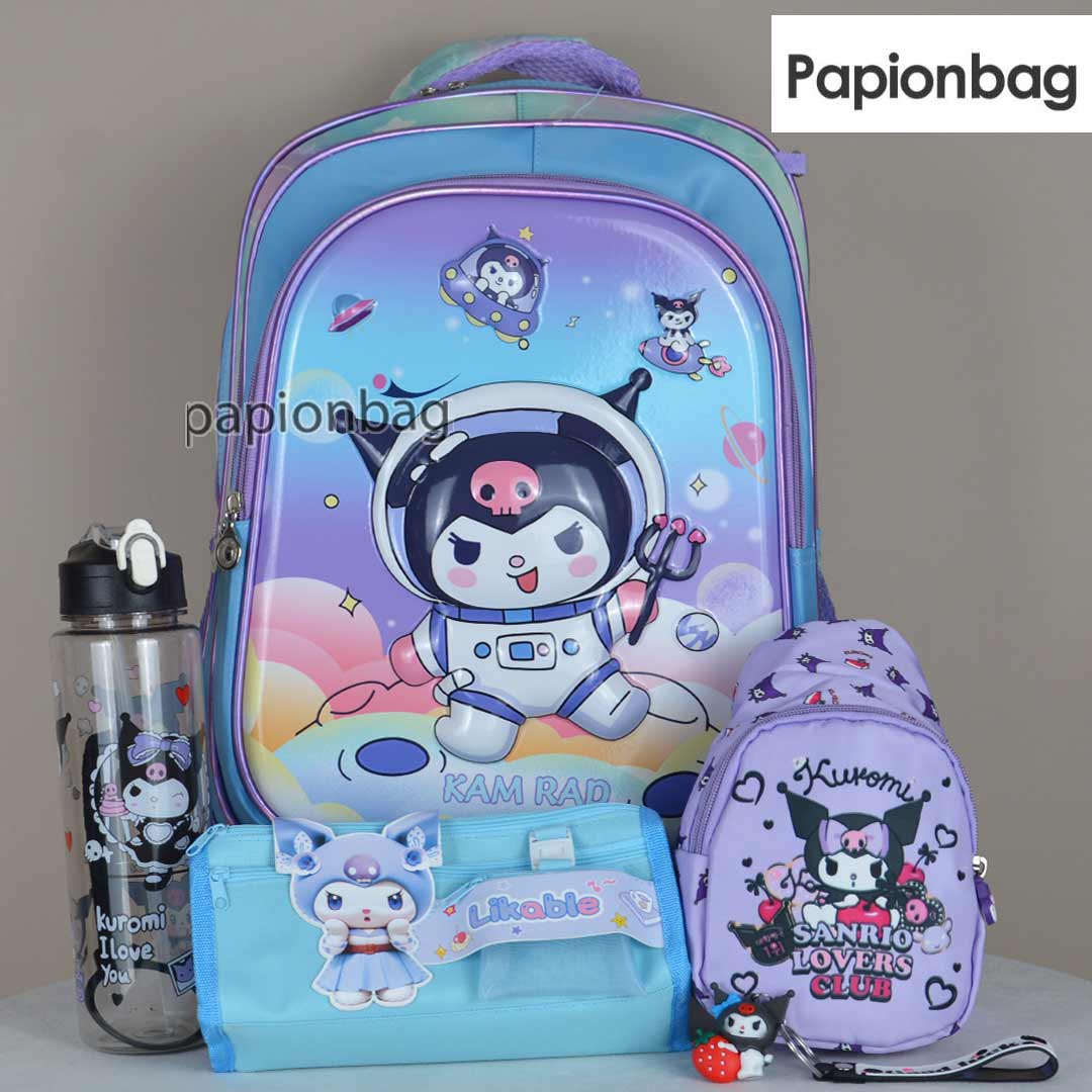 kuromi girls set school bag pencil case body bag flask and keychain1111