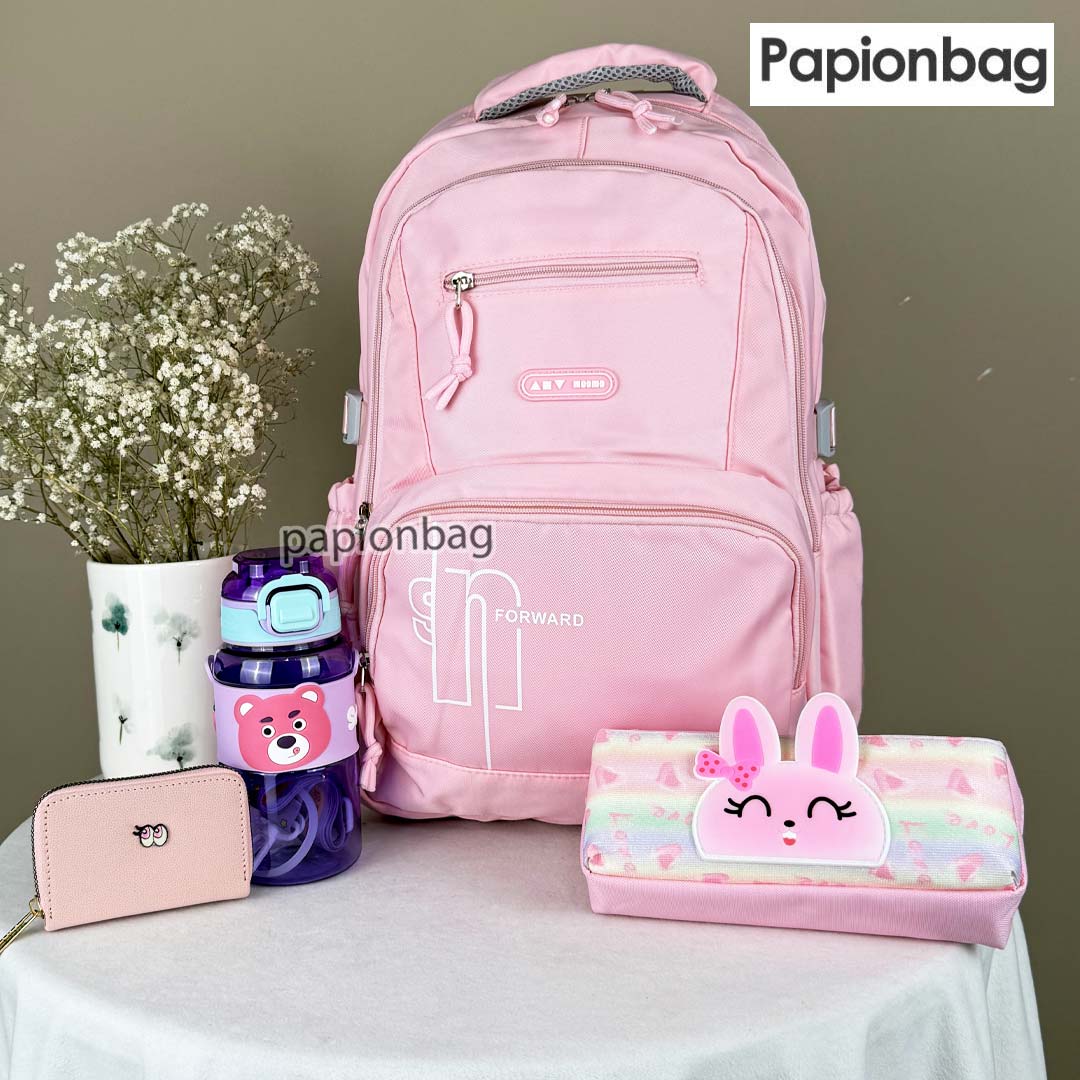 Pink girls school bag backpack wallet and flask set