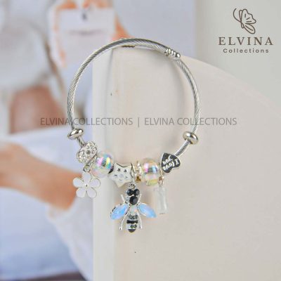 دستبند پاندورا آویز سنجاقک و گل