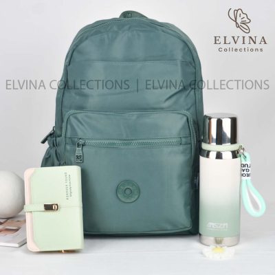 ست دانشجویی لاکچری سبز (کوله، فلاسک، کیف پول)