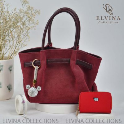 ست مهمانی دخترانه زرشکی ( کیف، دستبند، جاکارتی، چارم بگ)